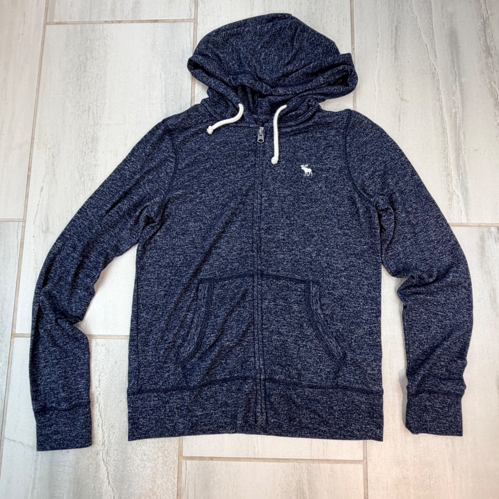 Abercrombie & Fitch Navy Blue Space Dye Full Zip Hoodie Moose Logo Small
